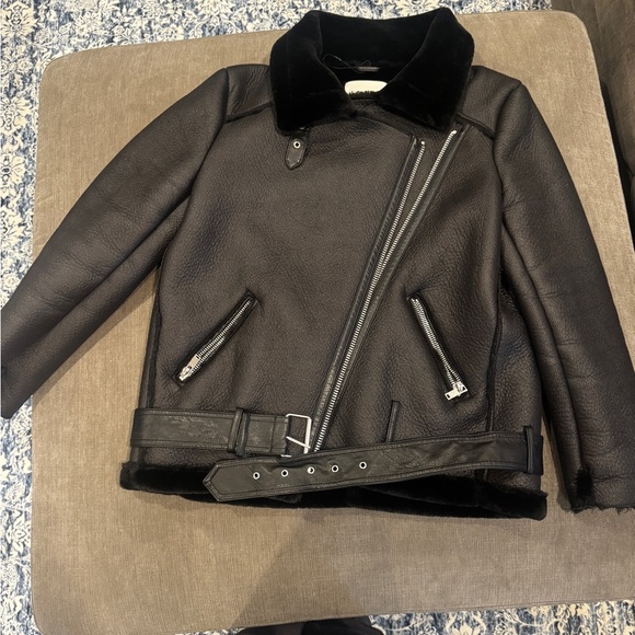 Women's Black Shearling Jacket - Picture 3 of 7